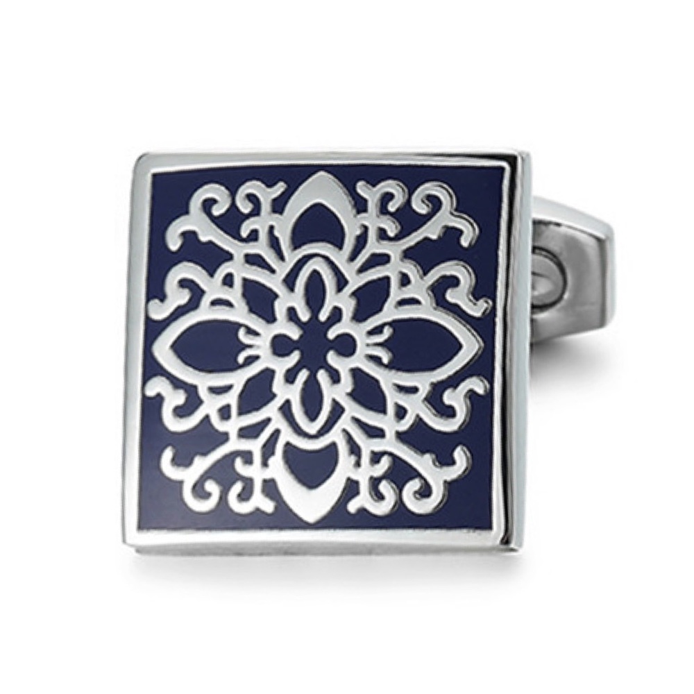 Elegant Silver and Navy Square Cufflinks - Picture 3 of 16